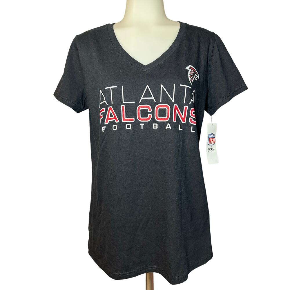 Atlanta Falcons NFL Team Apparel Black V-Neck Tee Shirt Women’s Size Medium